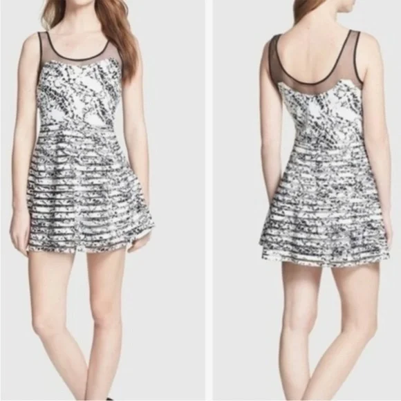 Parker Silk Mesh Black White Printed Mini Dress XS - Picture 6 of 8